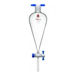 Merck Synthware Squibb-style separatory funnel with PTFE stopcock and PTFE stopper