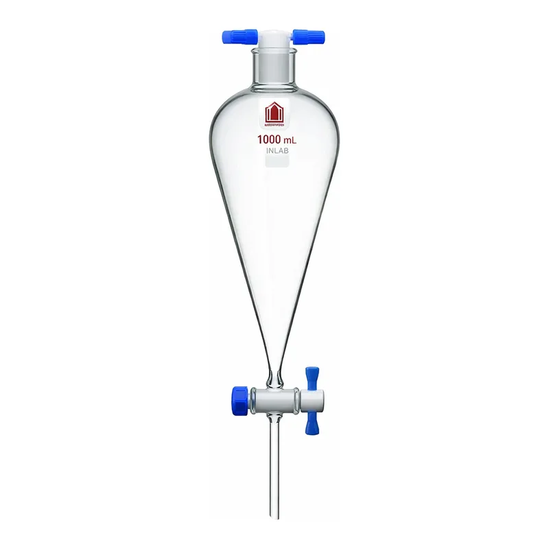 Merck Synthware Squibb-style separatory funnel with PTFE stopcock and PTFE stopper