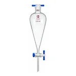 Merck Synthware Squibb-style separatory funnel with PTFE stopcock and PTFE stopper