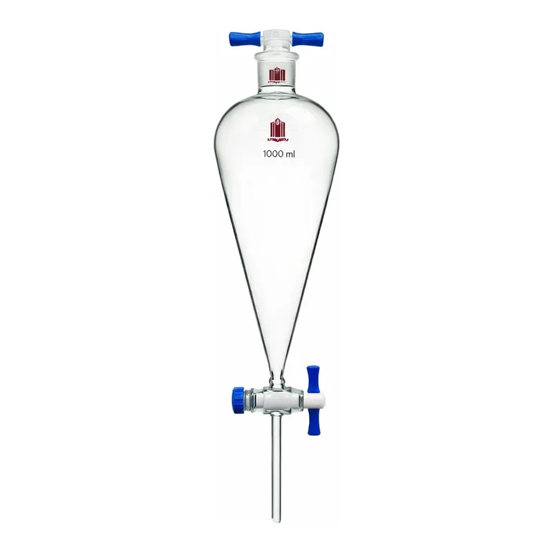 Merck Synthware Squibb-style separatory funnel with PTFE stopcock and PTFE stopper