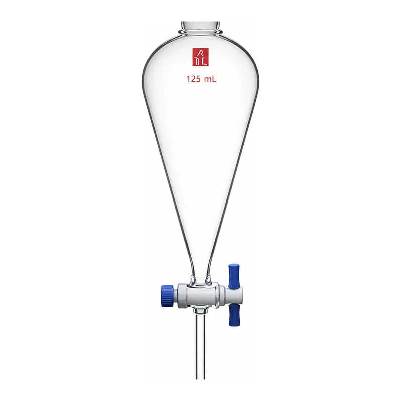 Merck Synthware Squibb-style separatory funnel with PTFE stopcock and PTFE stopper