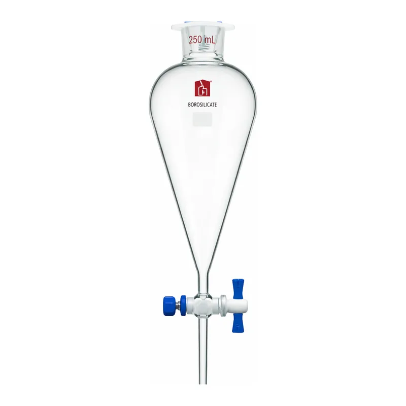 Merck Synthware Squibb-style separatory funnel with PTFE stopcock and PTFE stopper