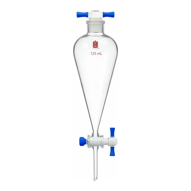 Merck Synthware Squibb-style separatory funnel with PTFE stopcock and PTFE stopper