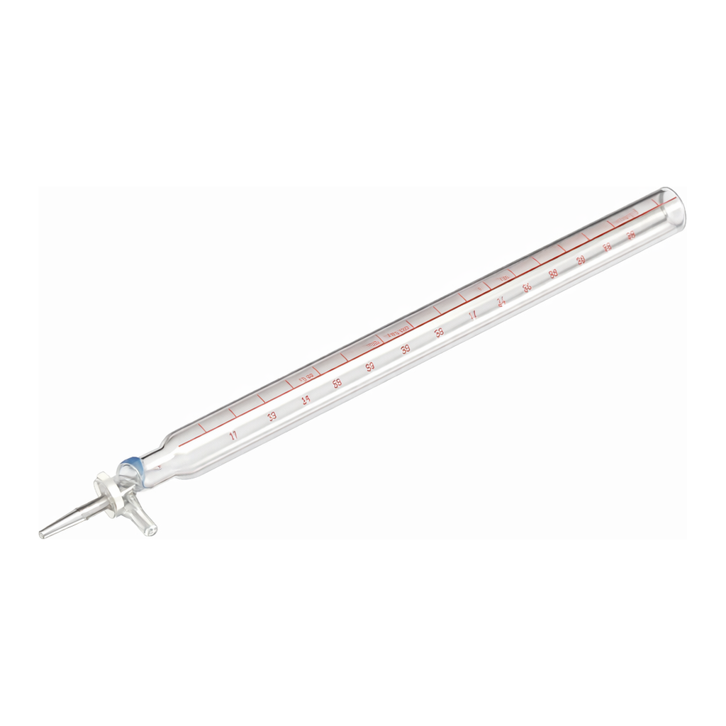 Merck Pyrex colored scale dispensing burette, with straight bore PTFE stopcock plug