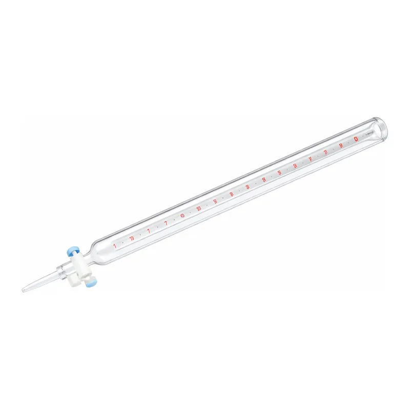Merck Pyrex colored scale dispensing burette, with straight bore PTFE stopcock plug