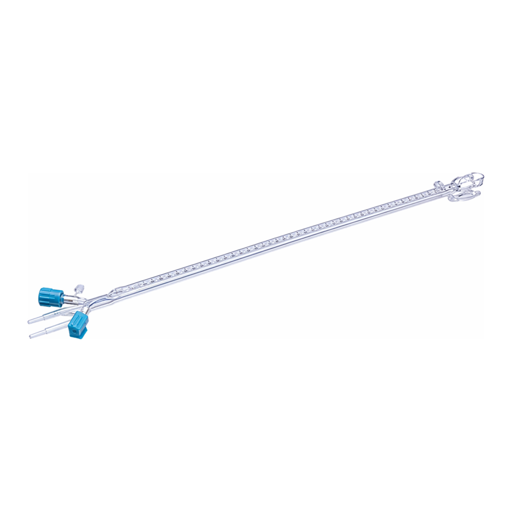 Merck Pyrex Rotaflo dual plug white enamel burettes, with Rotaflo stopcock