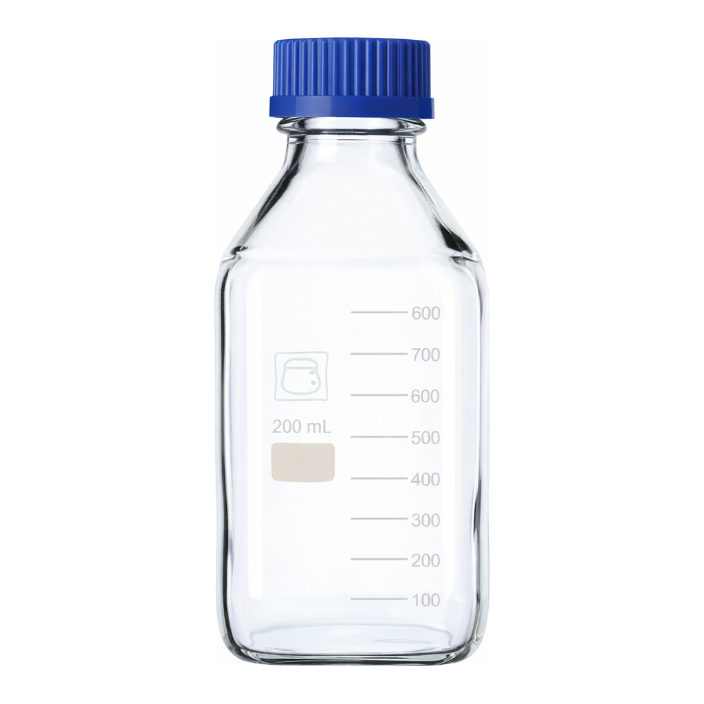 Merck Duran square bottle, clear, with cap and pouring ring (PP)