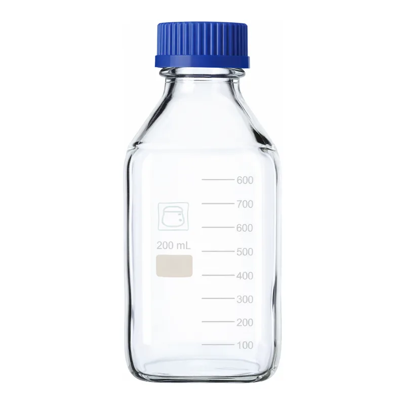 Merck Duran square bottle, clear, with cap and pouring ring (PP)