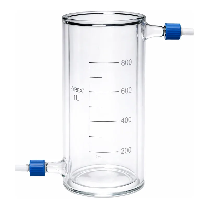 Merck Pyrex Beakers, jacketed with PTFE screwthread