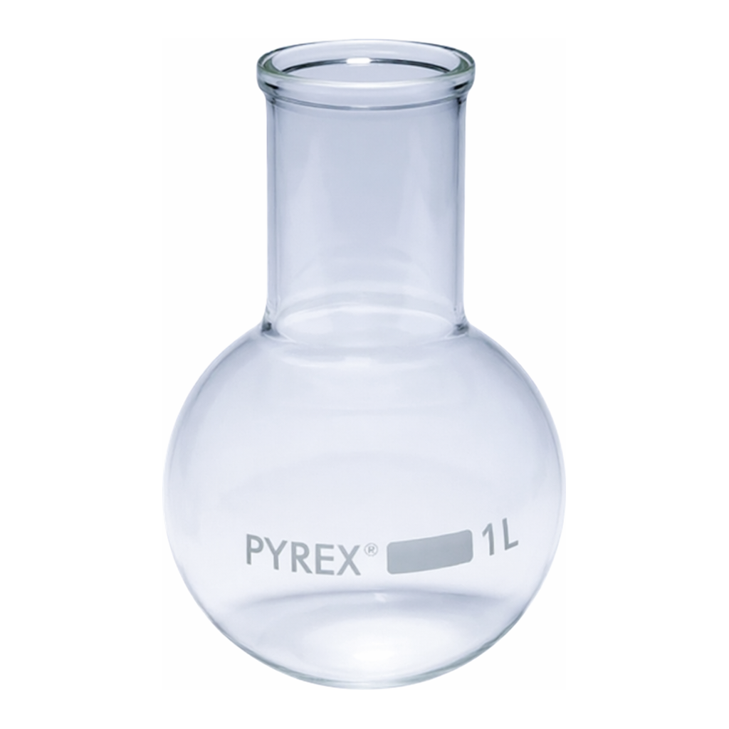 Merck Pyrex Boiling flask, round bottom, wide neck