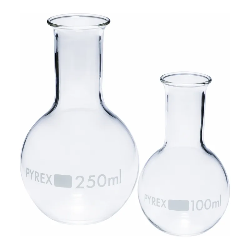 Merck Pyrex Boiling flask, flat bottom, narrow neck