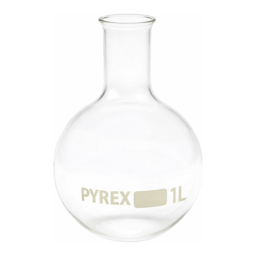 Merck Pyrex Boiling flask, round bottom, narrow neck