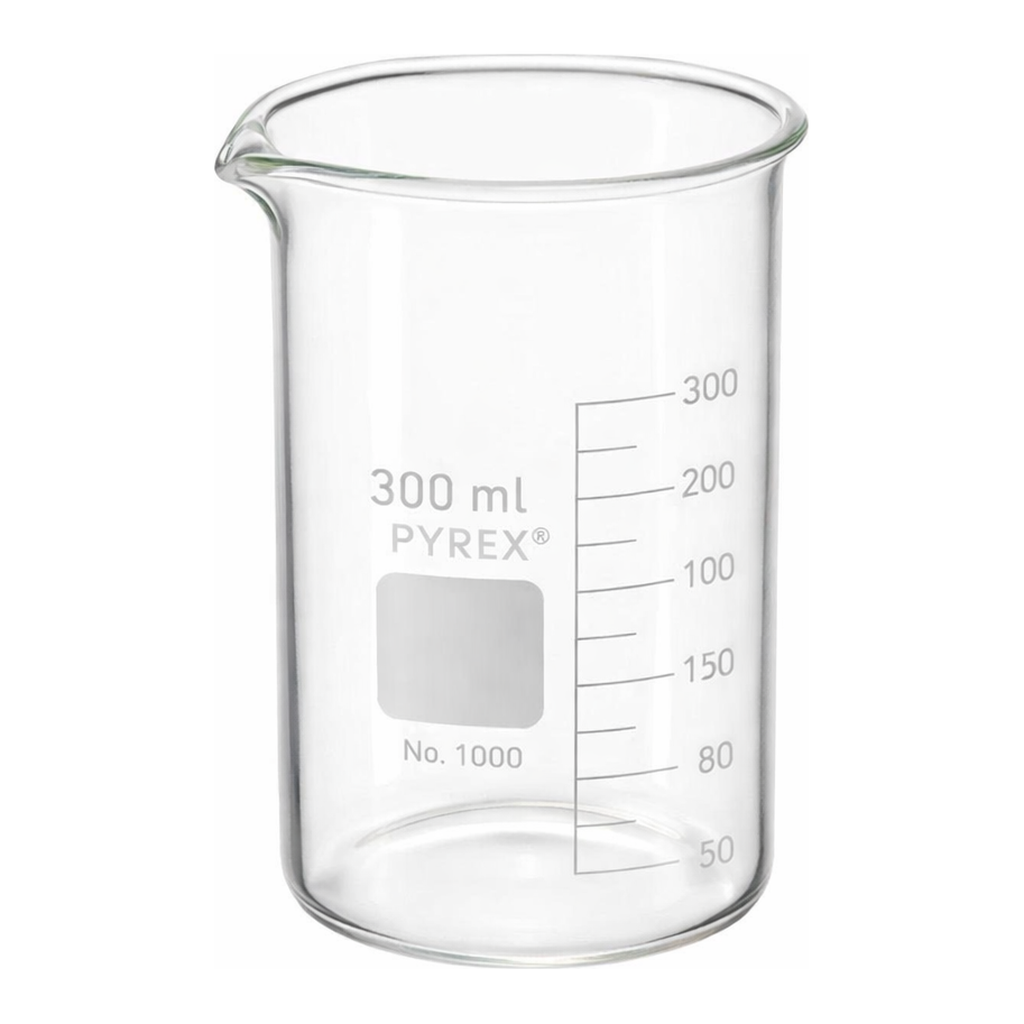 Merck Pyrex Berzelius graduated beaker, tall form with spout