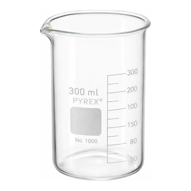 Merck Pyrex Berzelius graduated beaker, tall form with spout