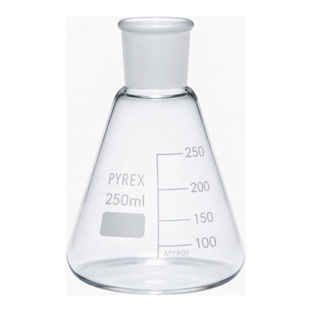 Merck Pyrex Erlenmeyer flask, graduated, ground socket