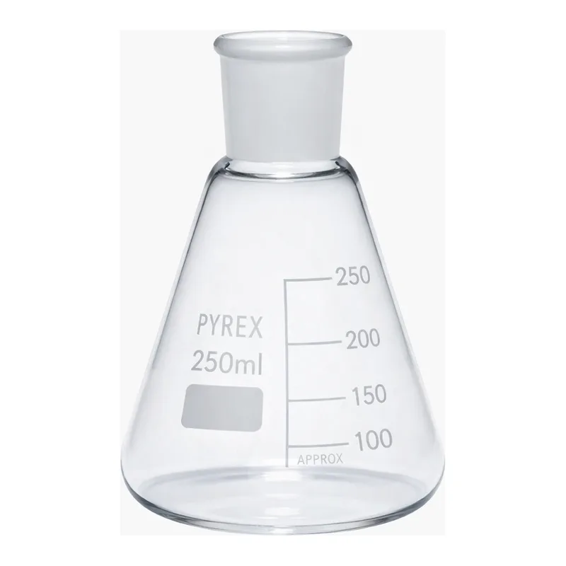 Merck Pyrex Erlenmeyer flask, graduated, ground socket