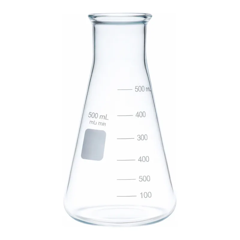 Merck Pyrex Erlenmeyer flask, wide neck, heavy duty, with printed trace code