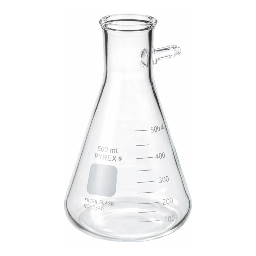 Merck Pyrex heavy wall graduated filtering flask, with tubulation