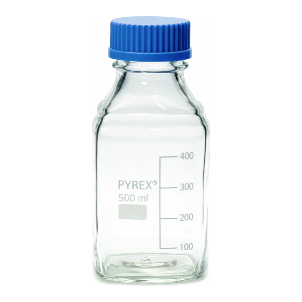 Merck Pyrex Media-Lab Bottles, square, with cap and pouring ring, with printed trace code