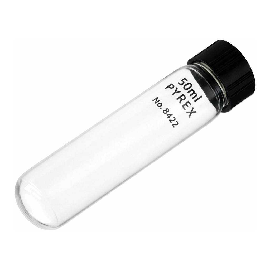 Merck Pyrex heavy-duty round-bottom centrifuge tubes, with phenolic screw cap and rubber liner
