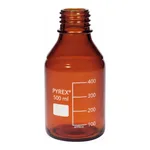 Merck Pyrex Media-Lab Bottles, amber glass, with-out cap and pouring ring, with printed trace code