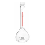 Merck Pyrex Lifetime-Red volumetric flask with Pyrex stopper