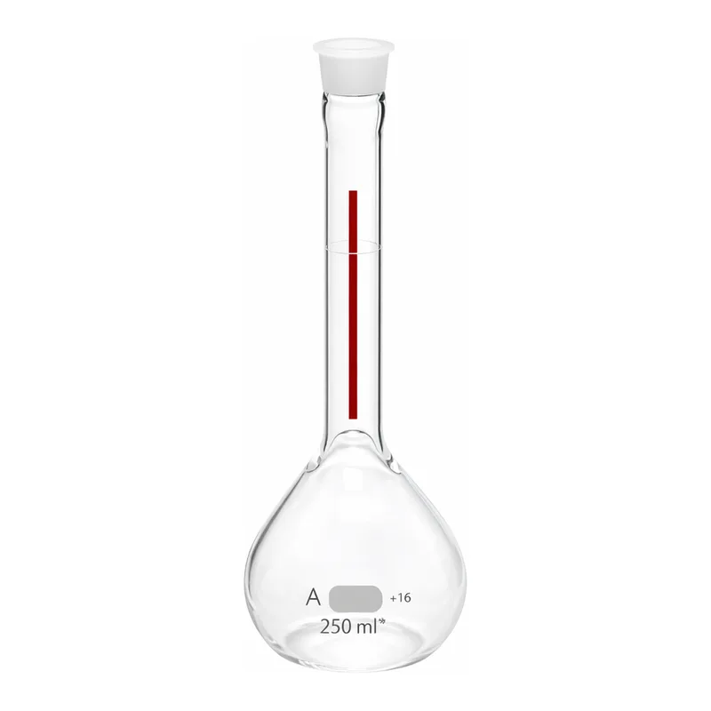 Merck Pyrex Lifetime-Red volumetric flask with Pyrex stopper