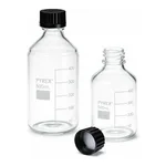 Merck Pyrex Reagent bottles, round bottom with reusable screw caps