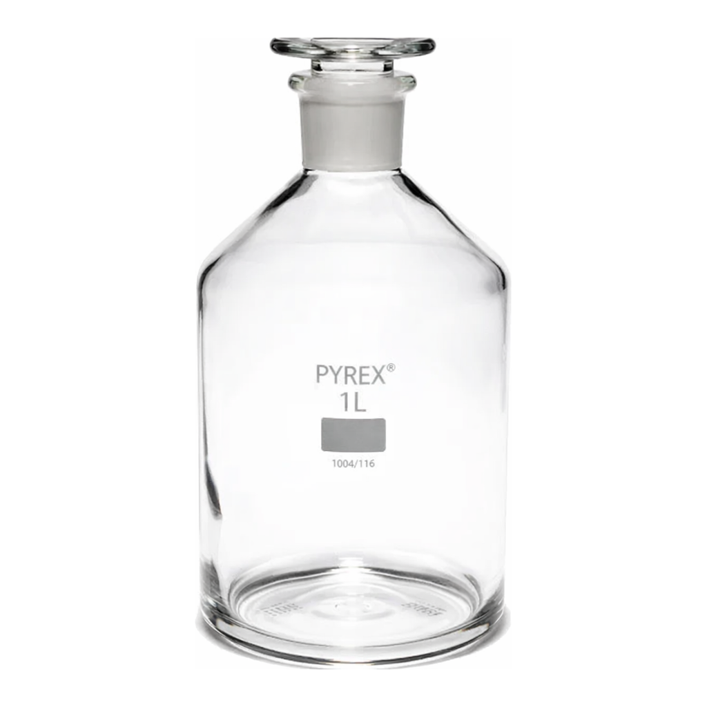 Merck Pyrex Reagent bottles, narrow neck with stopper