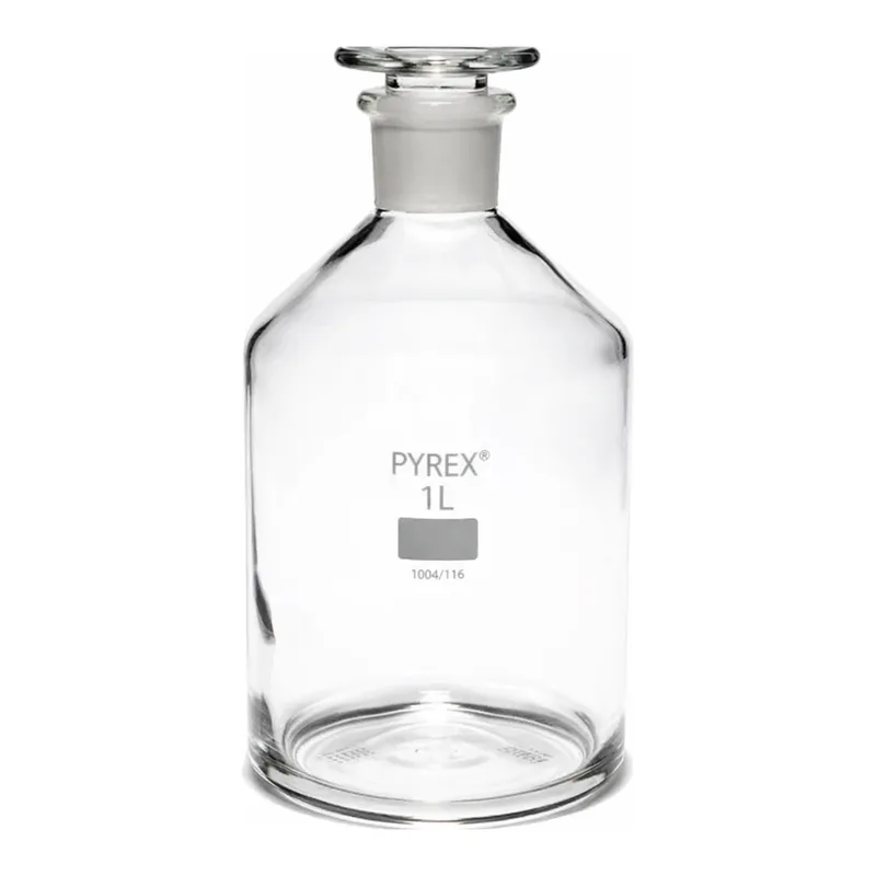 Merck Pyrex Reagent bottles, narrow neck with stopper