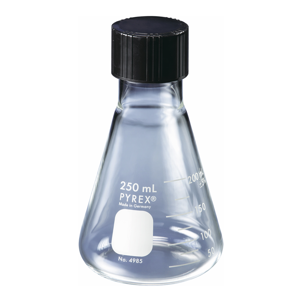 Merck Pyrex narrow-mouth Erlenmeyer flask with screw-cap