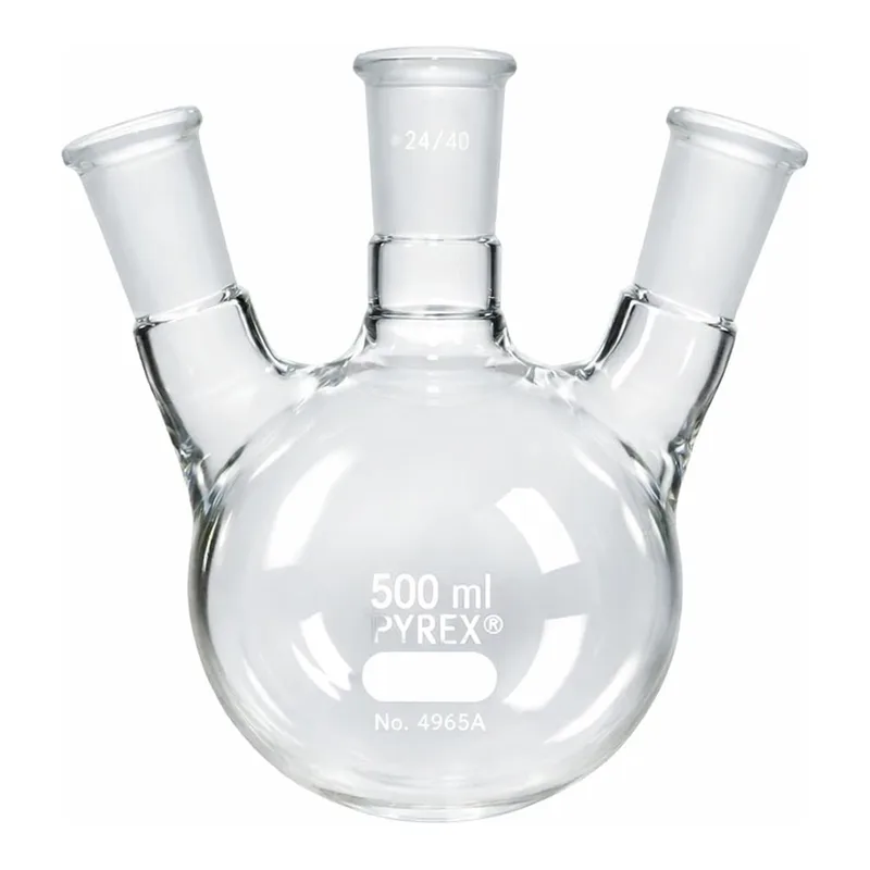 Merck Pyrex round-bottom three neck angle type distilling flask