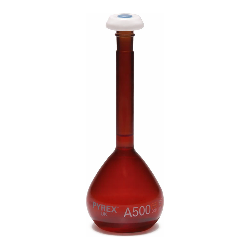 Merck Pyrex Volumetric flask, heavy duty, class A, amber, works certified, USP/ISO/DIN tolerances