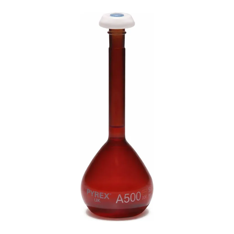 Merck Pyrex Volumetric flask, heavy duty, class A, amber, works certified, USP/ISO/DIN tolerances