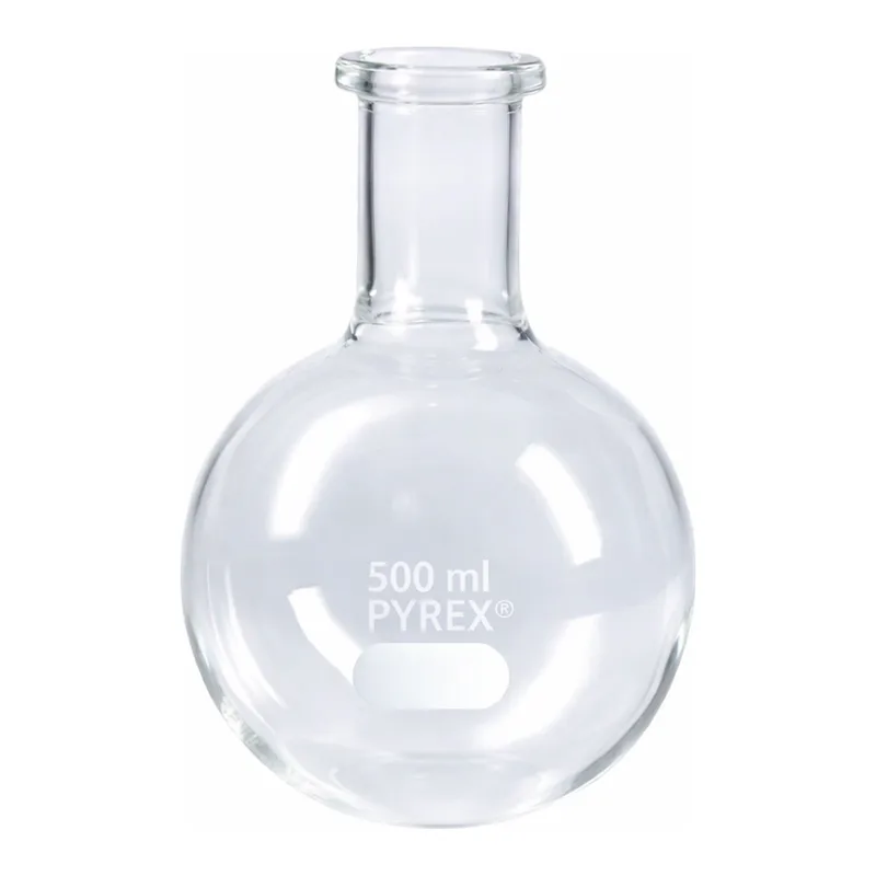 Merck Pyrex round-bottom boiling flask, short ring neck