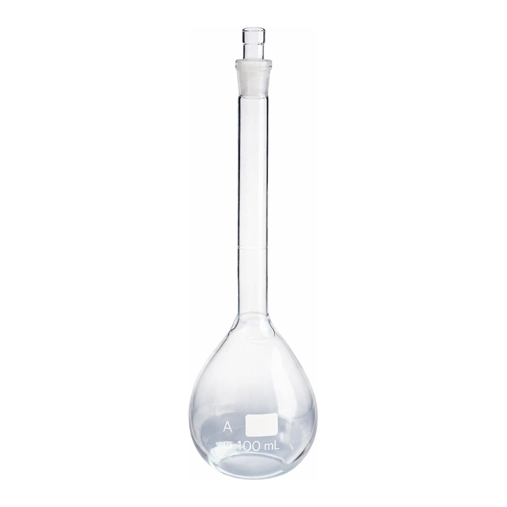 Merck Pyrex volumetric flask, certified and serialized, with Pyrex ST stopper