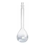 Merck Pyrex volumetric flask, certified and serialized, with Pyrex ST stopper