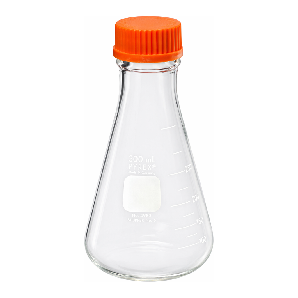 Merck Pyrex wide-mouth graduated Erlenmeyer flask with screw-cap