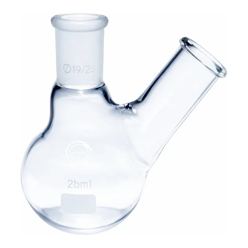 Merck Quickfit two-neck round-bottom flasks, with septum-inlet