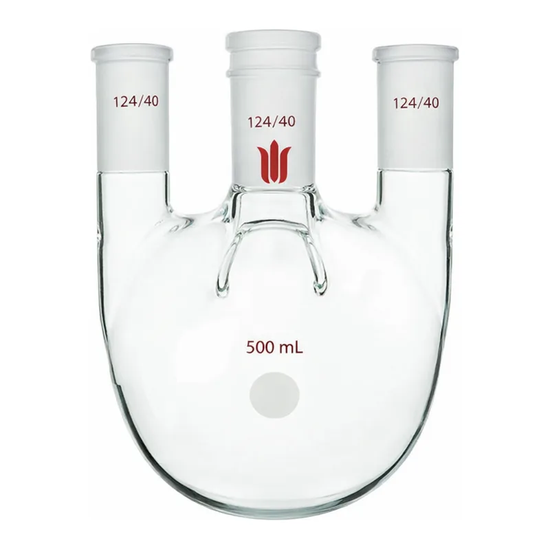 Merck Synthware four-neck round-bottom flask with vertical side necks