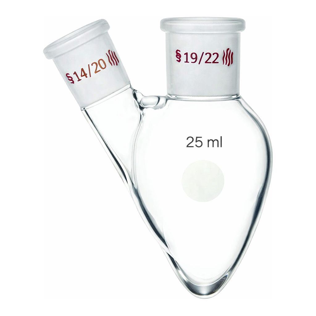 Merck Synthware two neck pear shaped flask
