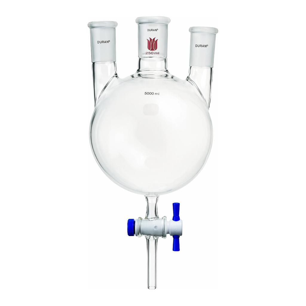 Merck Synthware three neck round bottom flask with bottom outlet