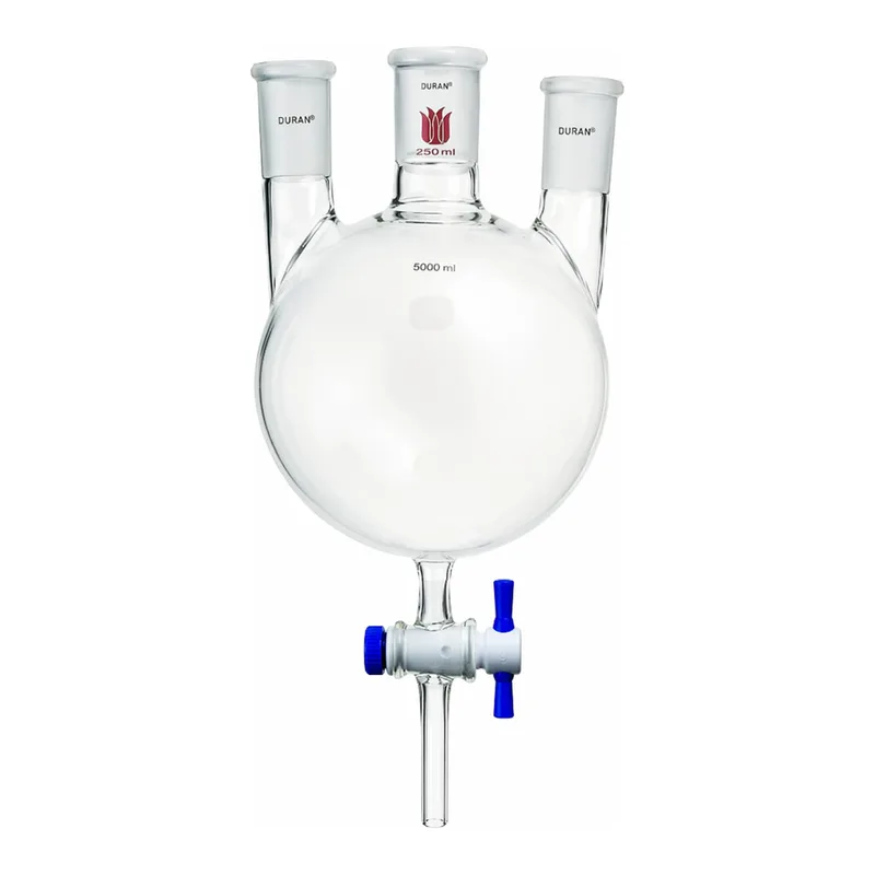Merck Synthware three neck round bottom flask with bottom outlet