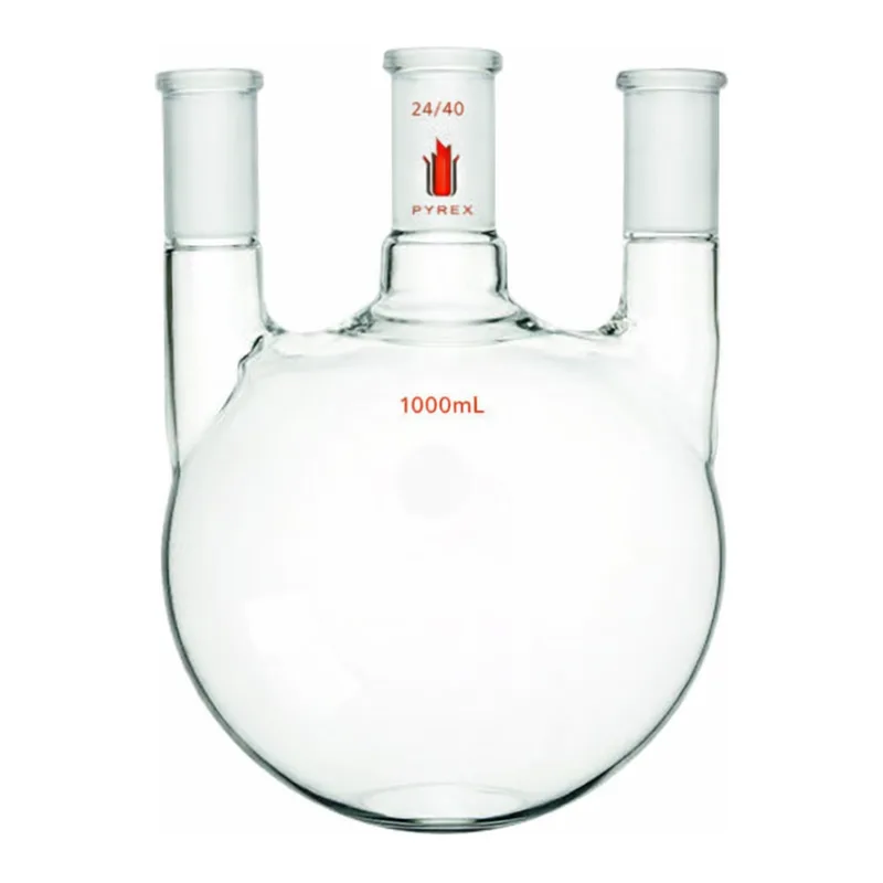Merck Synthware three neck round bottom flask with vertical side necks