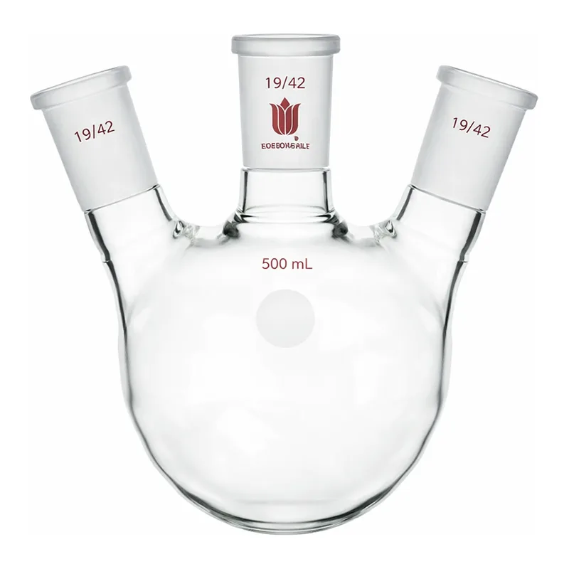 Merck Synthware three neck round bottom flask with angled side necks