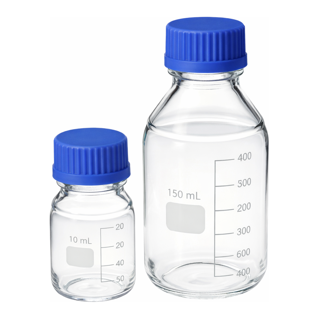 Merck Duran laboratory bottles, with caps