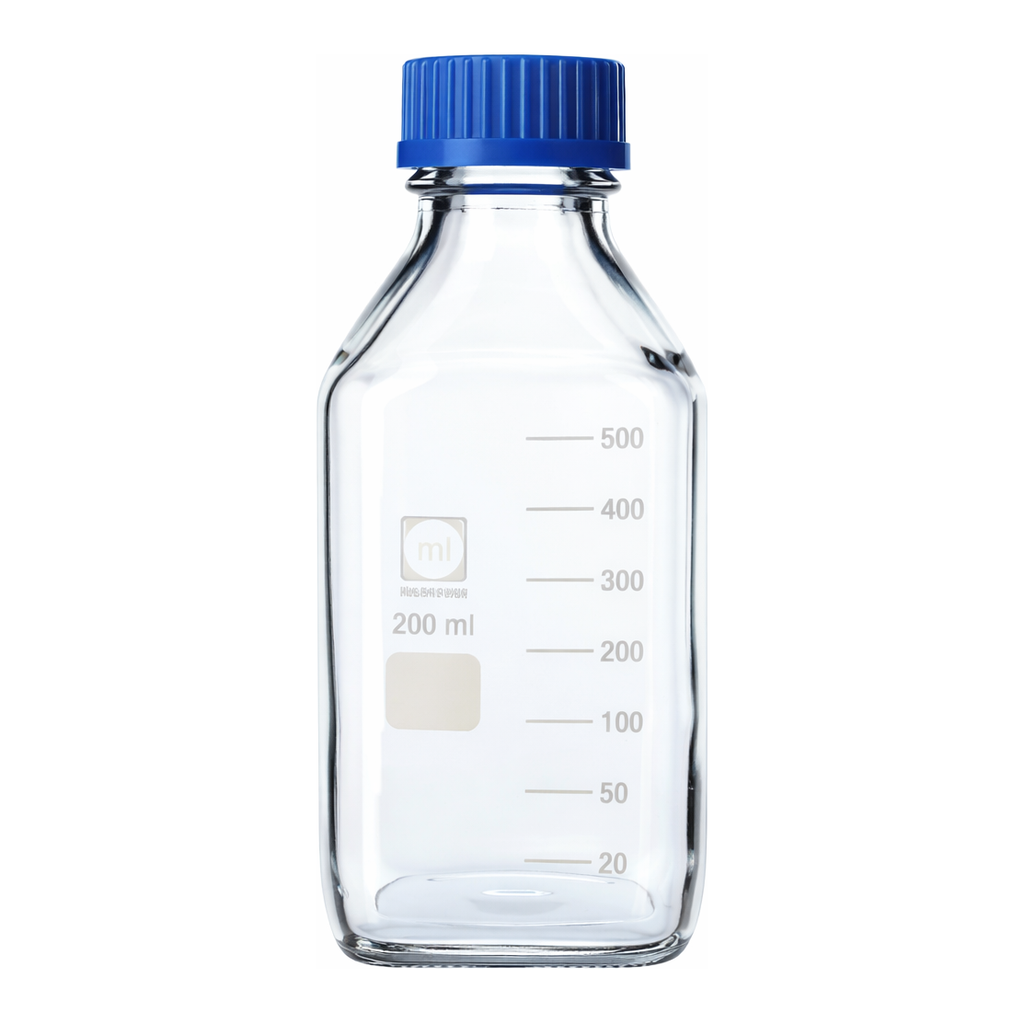 Merck Duran square bottle, clear, with cap and pouring ring (PP)