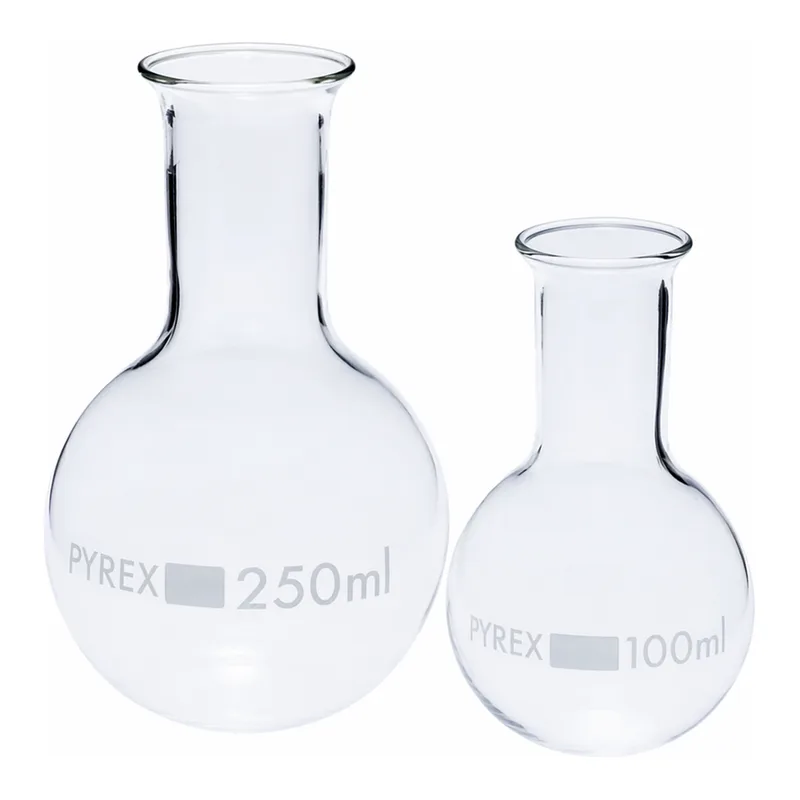 Merck Pyrex Boiling flask, flat bottom, narrow neck
