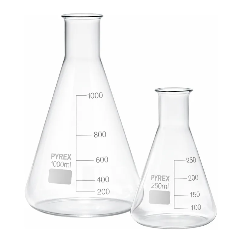 Merck Pyrex Erlenmeyer flask, narrow neck, with printed trace code