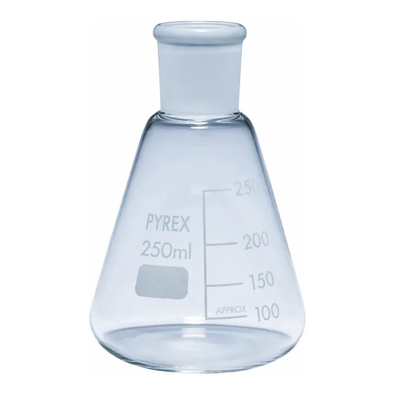 Merck Pyrex Erlenmeyer flask, graduated, ground socket